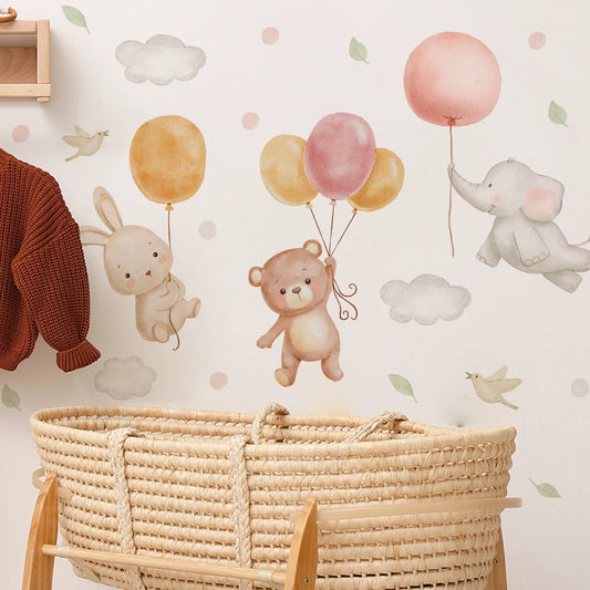 Watercolor Bear & Rabbit Balloon Wall Decals