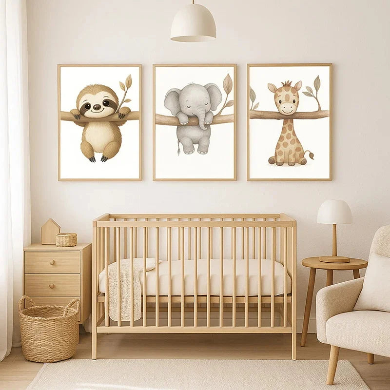 Cute Elephant & Giraffe Nursery Wall Art – Animal Posters for Kids Room