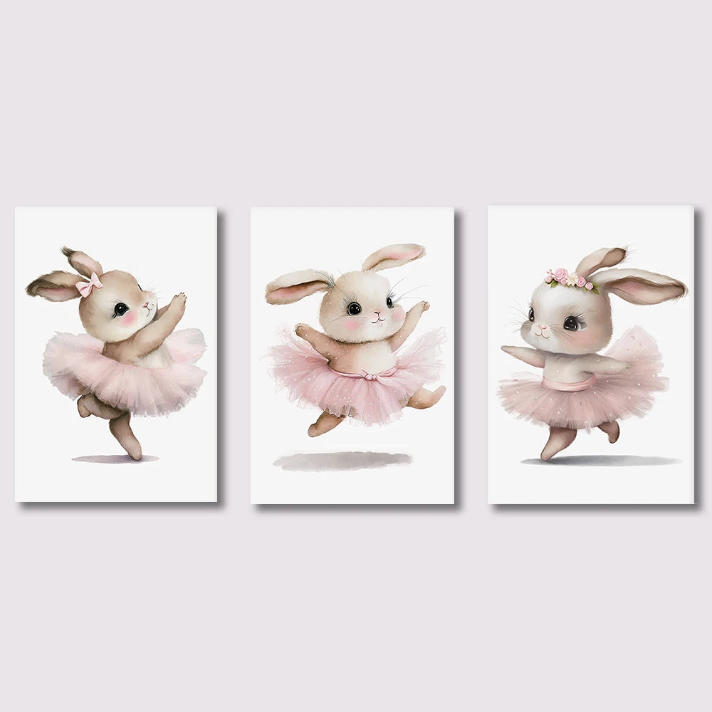 3-Piece Ballerina Bunny Wall Art Set – Ballet Rabbit Nursery Prints