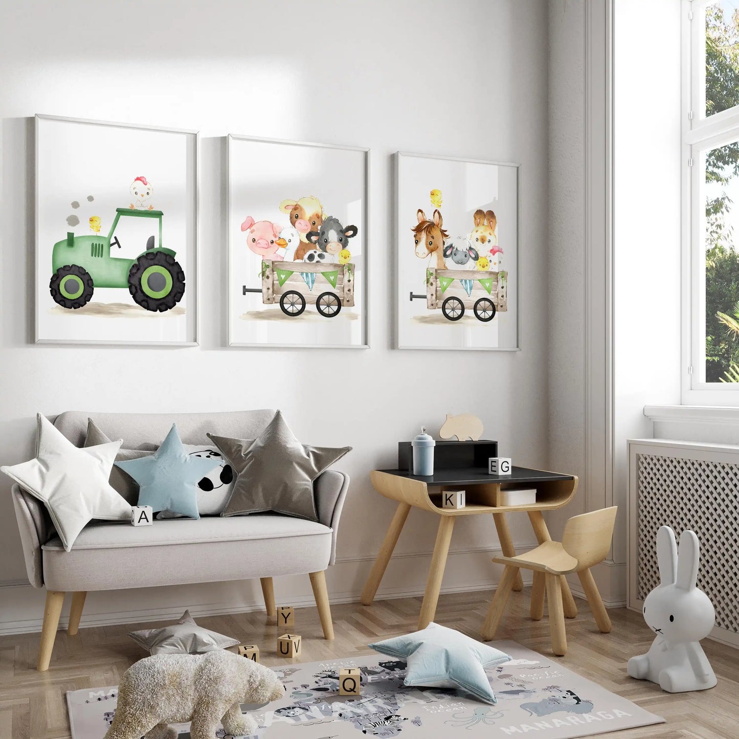 Farm Animal Nursery Wall Art – Barnyard & Tractor Prints for Kids Room Décor