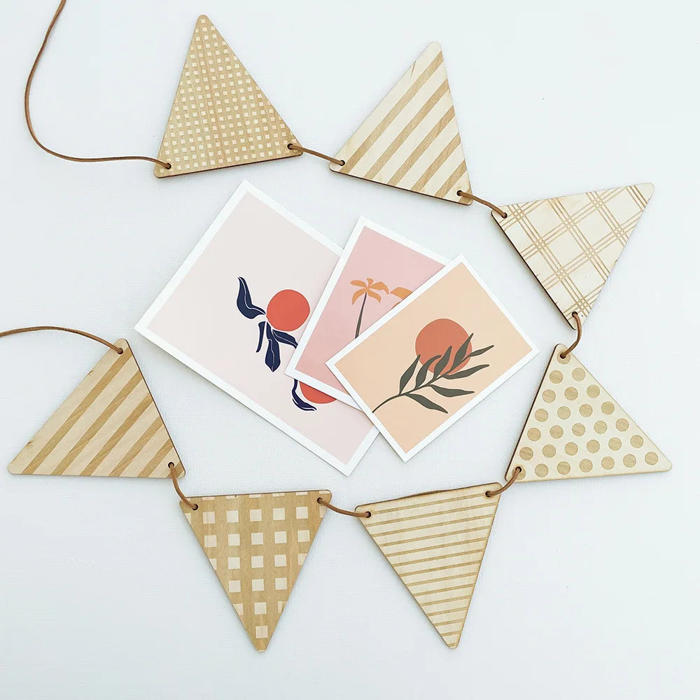 Nordic Wooden Triangle Flag Garland – Nursery & Kids Room Wall Banner