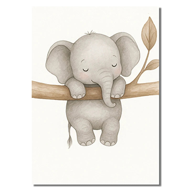 Cute Elephant & Giraffe Nursery Wall Art – Animal Posters for Kids Room