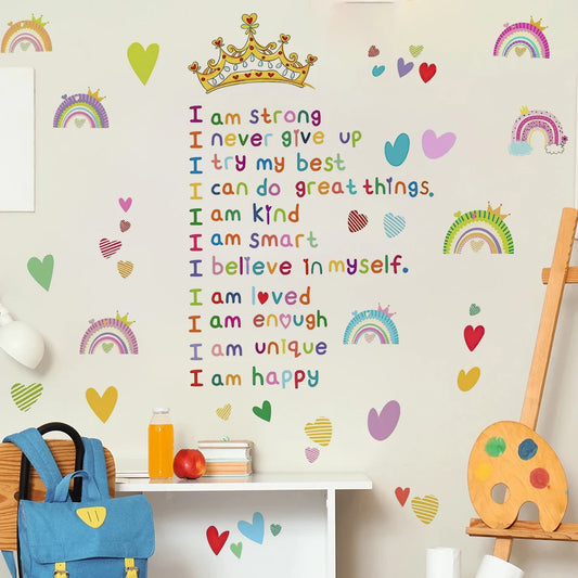 “I Am” Crown & Rainbow Inspirational Wall Decals for Kids Room
