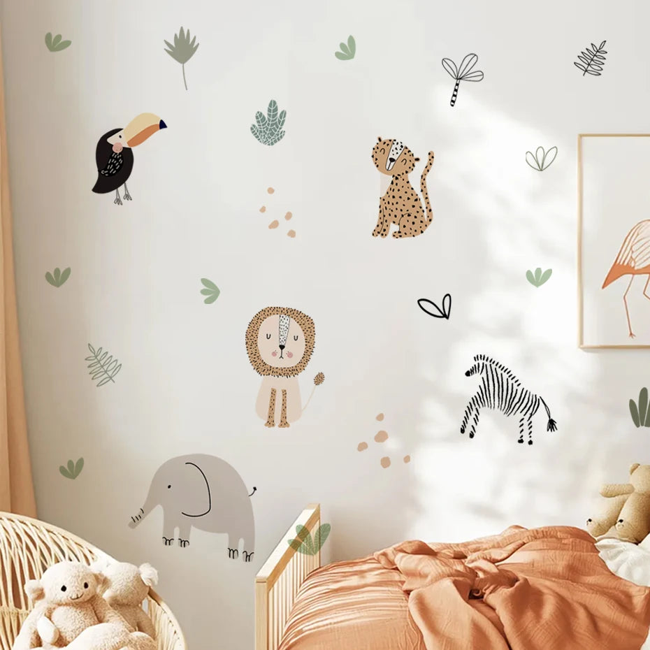Cute Safari Animal Wall Decals for Kids Room