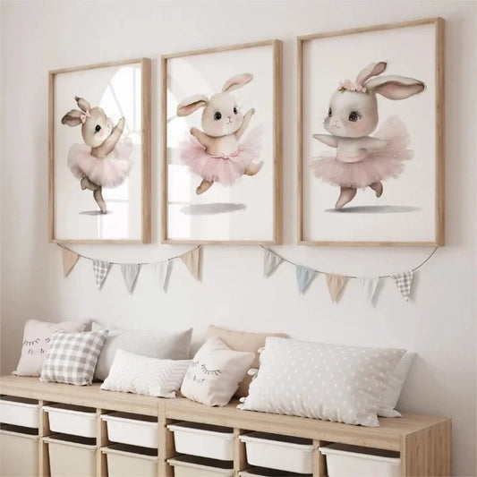 3-Piece Ballerina Bunny Wall Art Set – Ballet Rabbit Nursery Prints