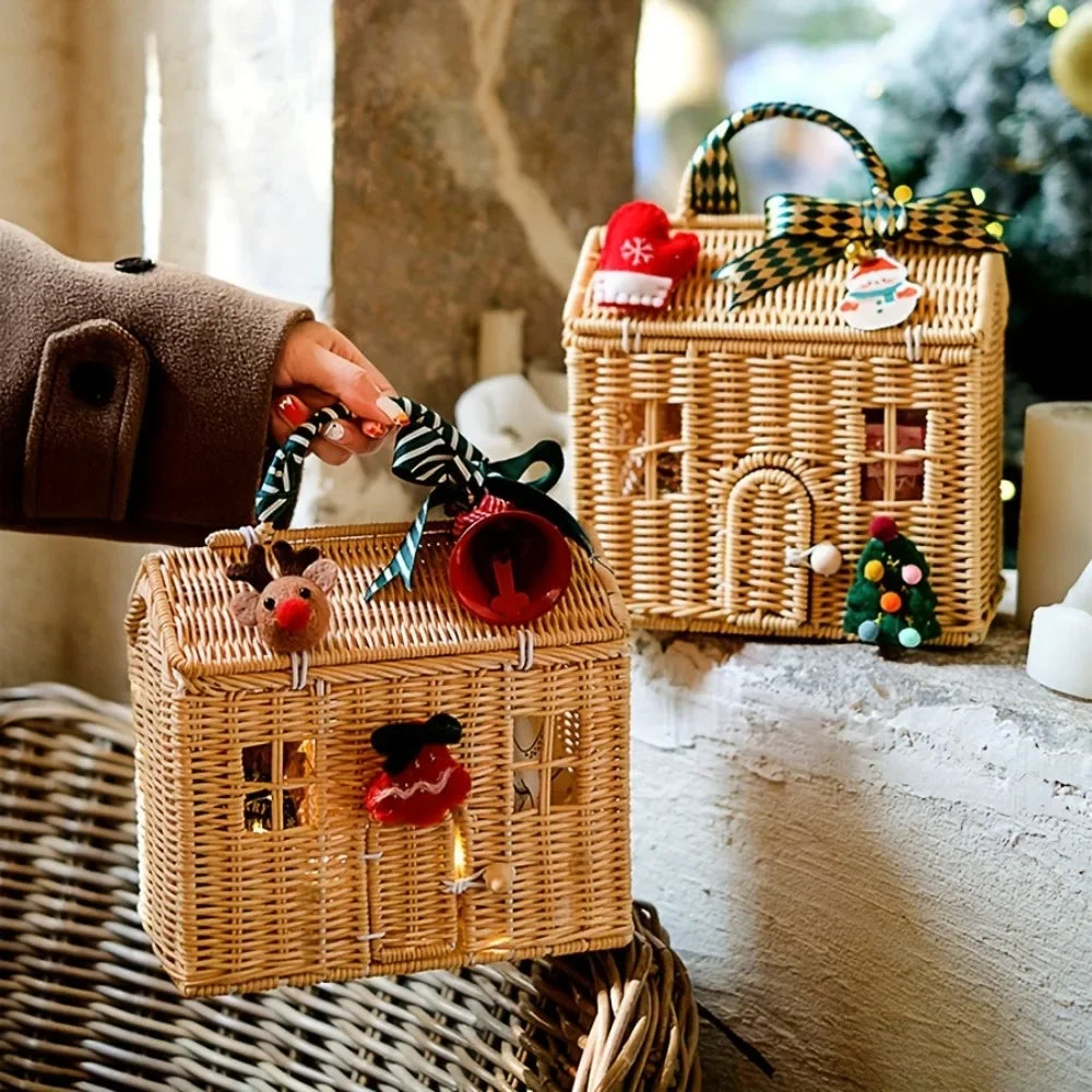 DIY House-Shaped Wicker Basket with Lid – Decorative Rattan Storage Basket