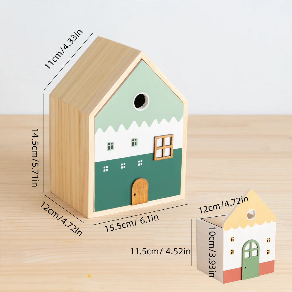 Wooden House Tissue Box & Storage Organizer – Double Layer Desk & Living Room Décor