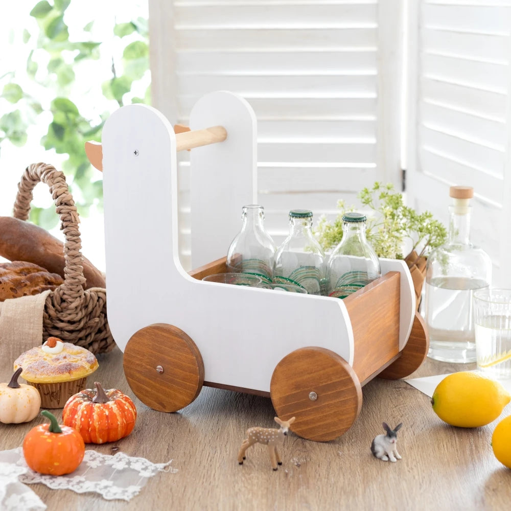 Wooden Animal Storage Cart – Cute Duck & Chick Organizer for Kids Room Decor