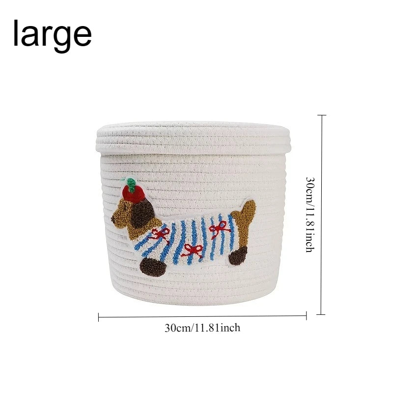 Cute Puppy Cotton Rope Storage Basket – Large Dustproof Organizer