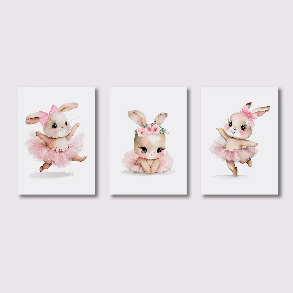 3-Piece Ballerina Bunny Wall Art Set – Ballet Rabbit Nursery Prints
