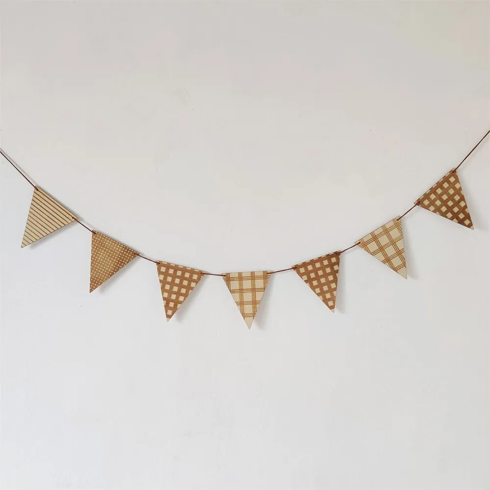Nordic Wooden Triangle Flag Garland – Nursery & Kids Room Wall Banner