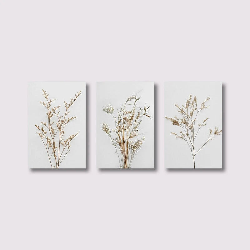 3-Piece Minimalist Wildflower Canvas Wall Art – Botanical Print Set