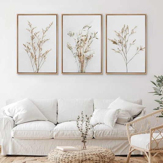 3-Piece Minimalist Wildflower Canvas Wall Art – Botanical Print Set