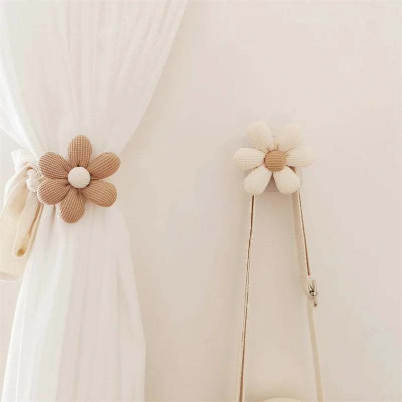 Wooden Flower Wall Hooks – Self Adhesive Nordic Kids Room Storage Hooks