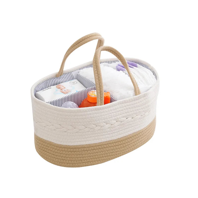 Multifunctional Baby Storage Basket – Cotton Rope Organizer for Diapers & Bottles