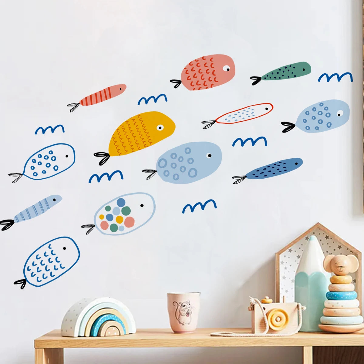 Colorful Blue Fish Wall Decals for Kids Room