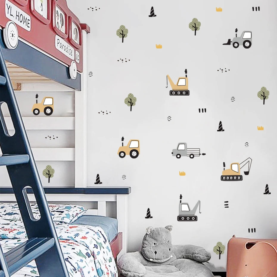 Watercolor Construction Vehicle Wall Decals for Boys Room