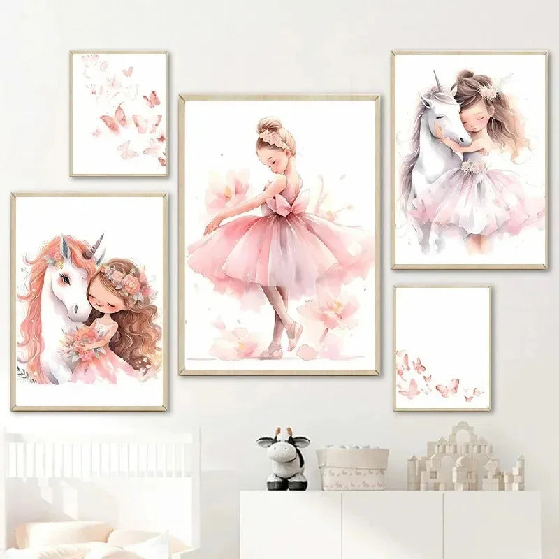 Pink Ballerina Unicorn Wall Art – Girls Nursery Canvas Print