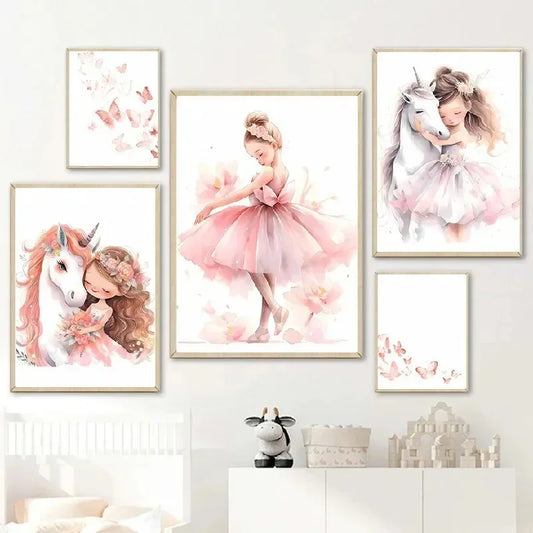 Pink Ballerina Unicorn Wall Art – Girls Nursery Canvas Print