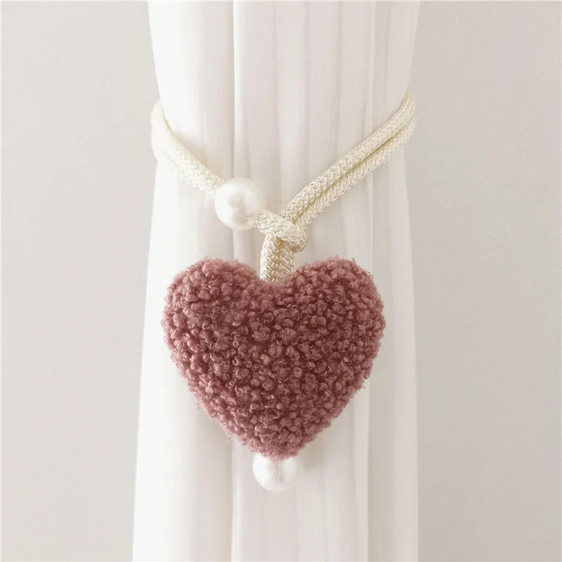 Plush Heart Curtain Tieback with Beads – Cute Kids Room Curtain Holder