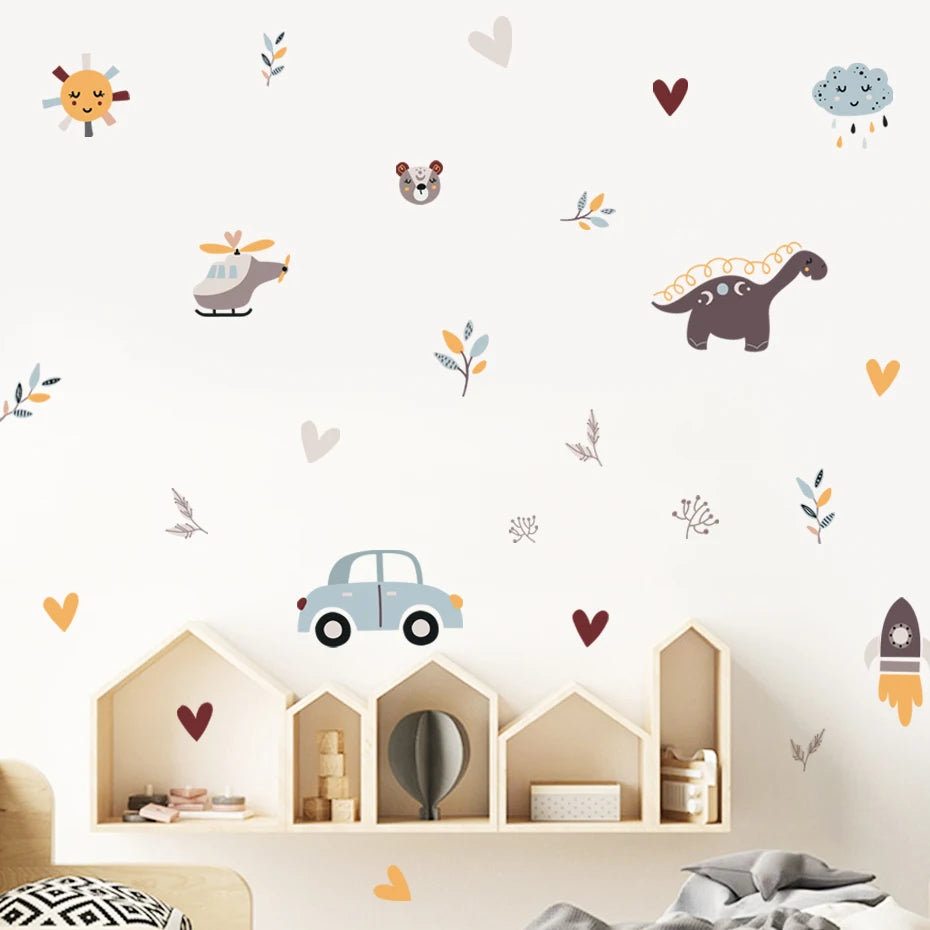 Boho Dinosaur & Airplane Wall Decals