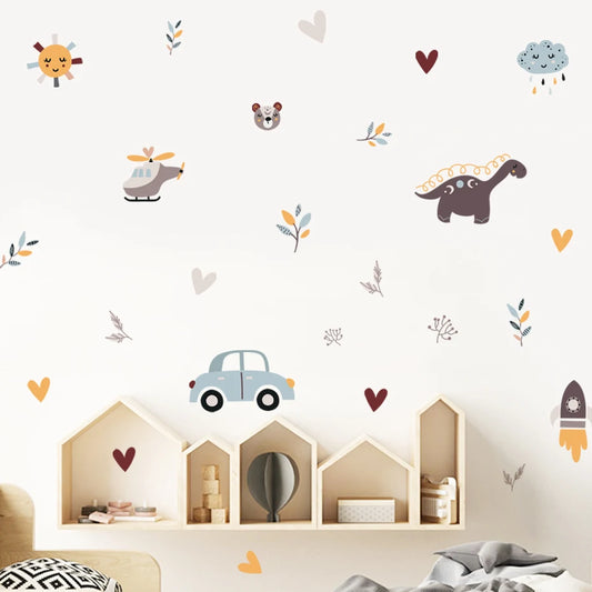 Boho Dinosaur & Airplane Wall Decals