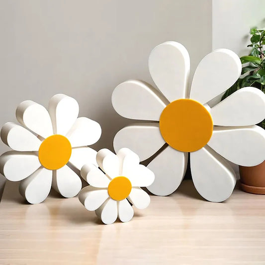 3-Piece Wooden Daisy Flower Set – Vintage Floral Desktop & Home Décor