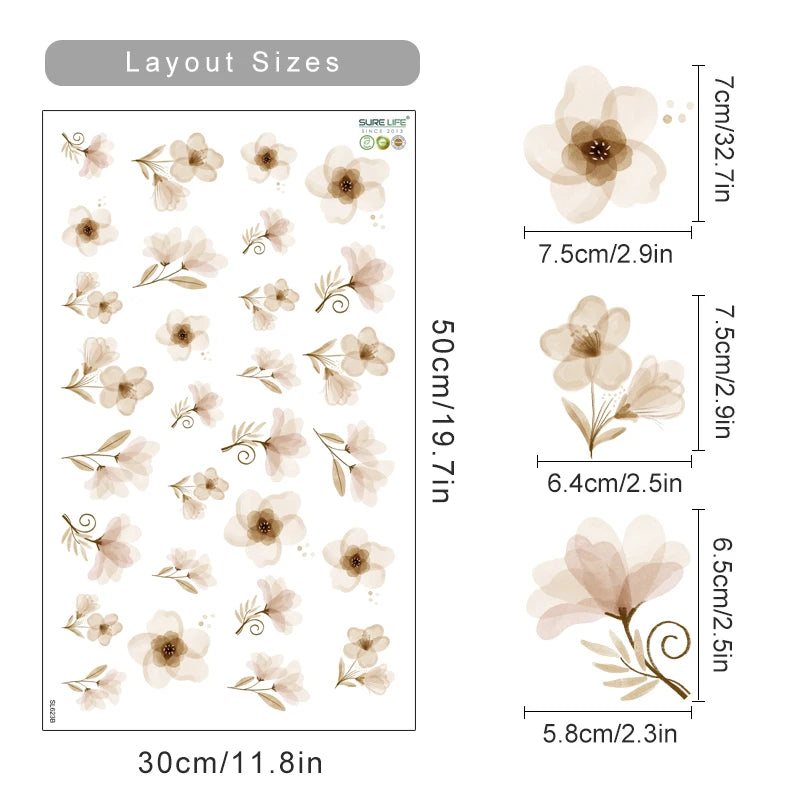 Boho Watercolor Leaves & Flowers Wall Decals for Nursery & Kids Room