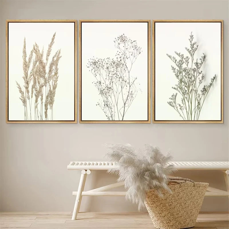 3-Piece Minimalist Wildflower Canvas Wall Art – Botanical Print Set