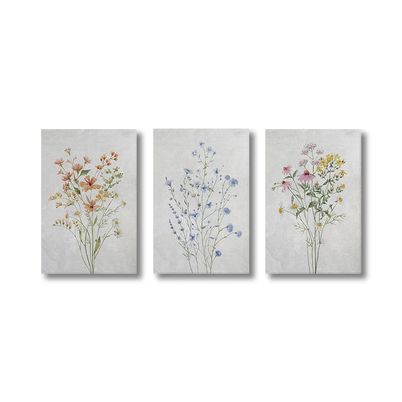 3-Piece Minimalist Wildflower Canvas Wall Art – Botanical Print Set