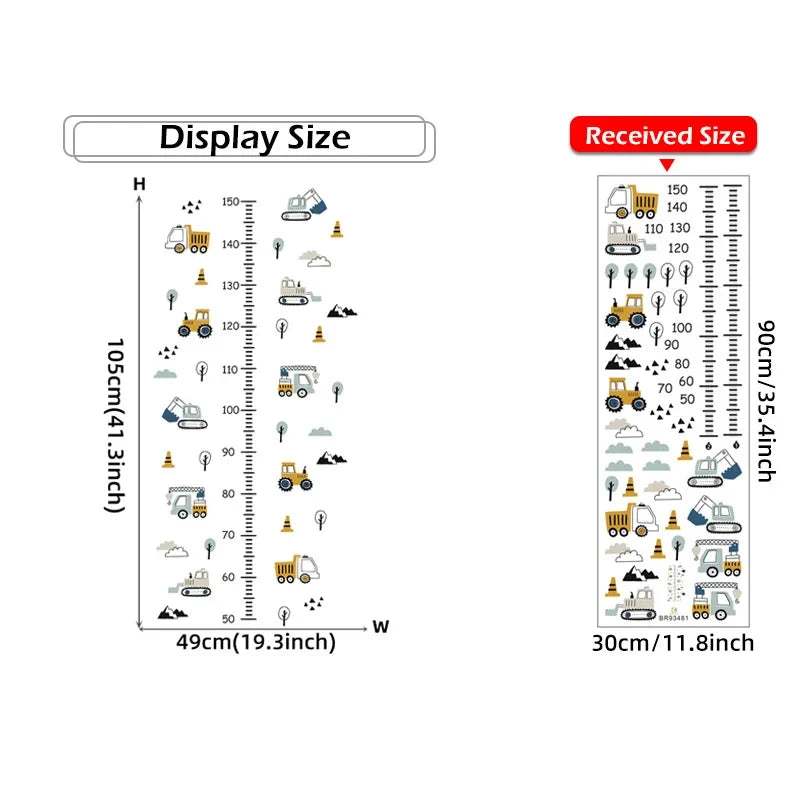 Construction Vehicle Height Growth Chart Wall Decal