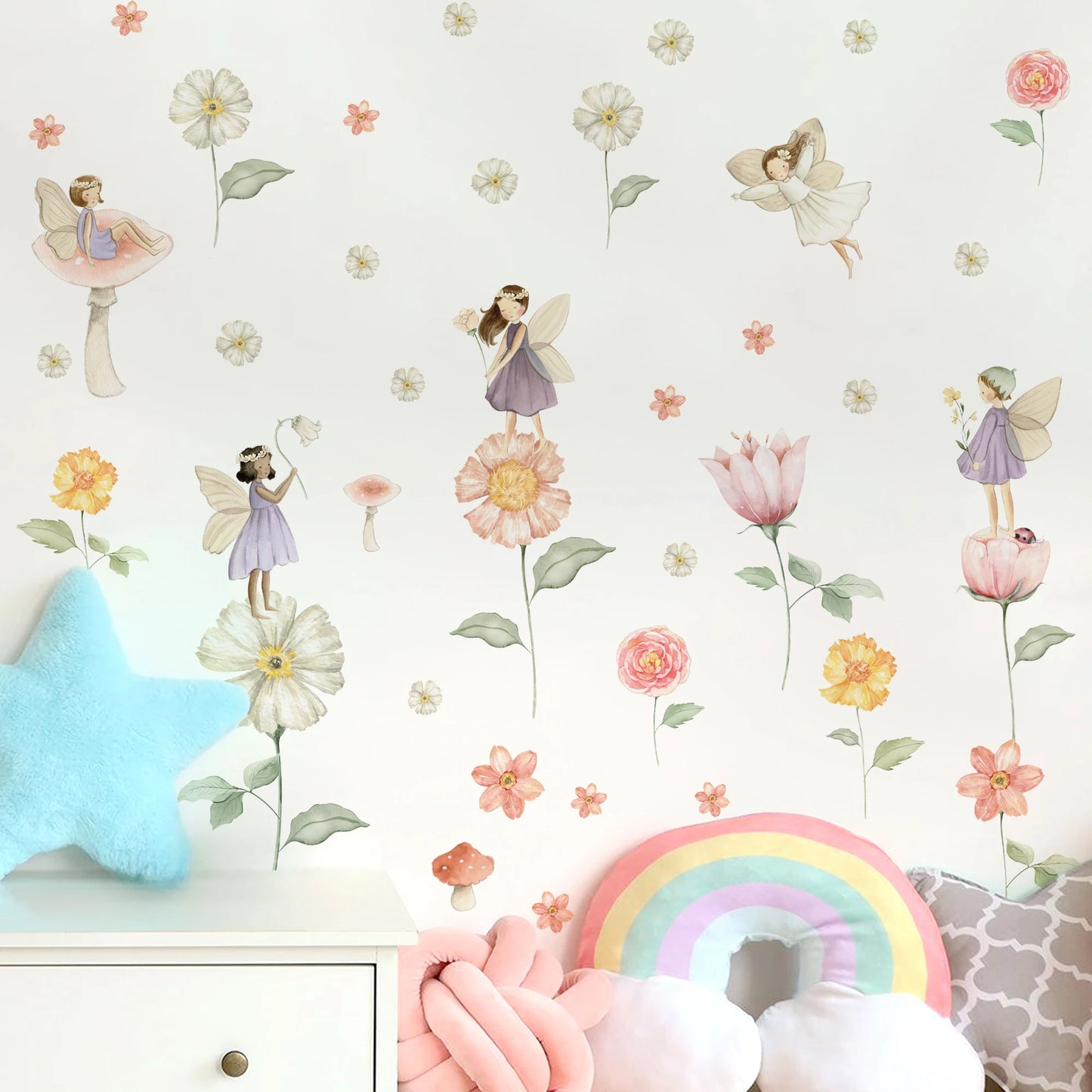 Boho Fairy Garden Wall Decals for Girls Room