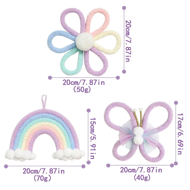 Boho Woven Daisy Rainbow & Butterfly Wall Decor – Nursery Hanging Ornament