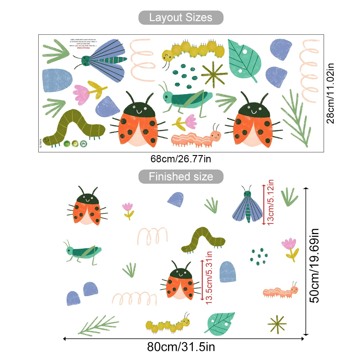 Cute Watercolor Insect & Flower Wall Decals for Kids Room