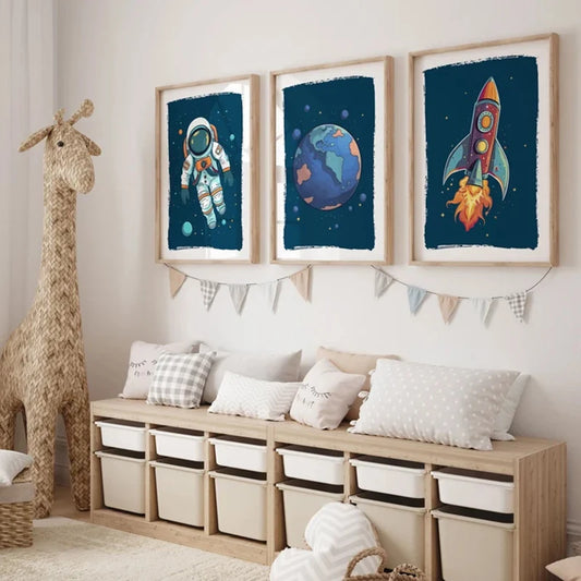 Astronaut Space Nursery Wall Art – Kids Space Themed Poster