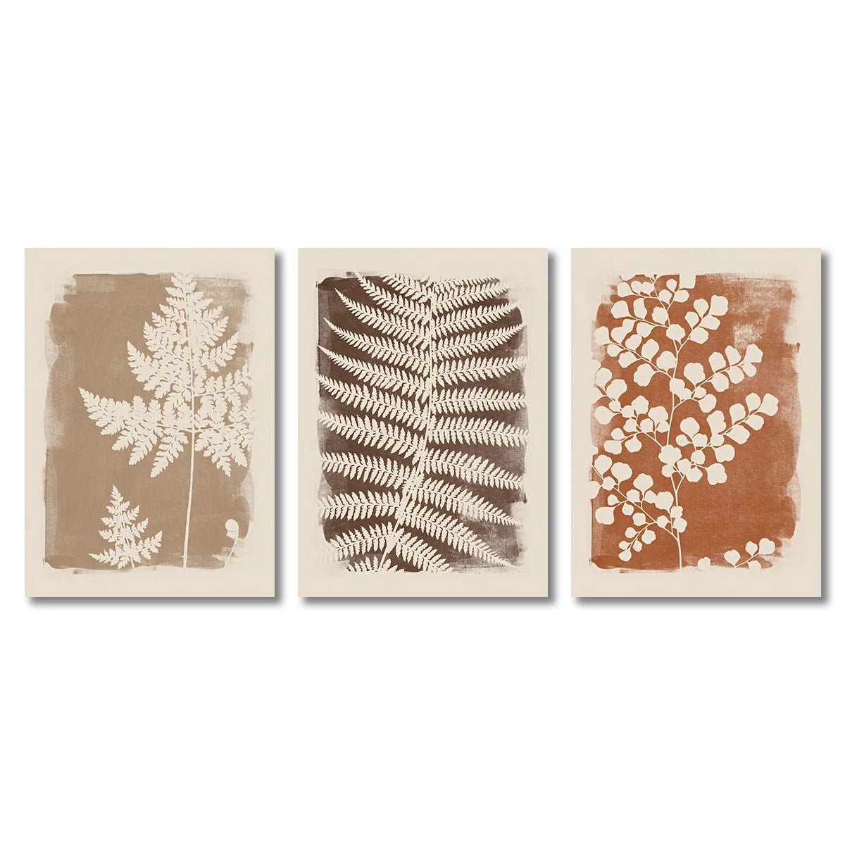 3-Piece Neutral Boho Fern Wall Art – Minimalist Abstract Botanical Posters