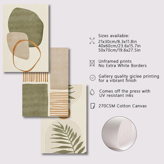 3-Piece Tropical Leaves Canvas Wall Art – Modern Boho Abstract Prints