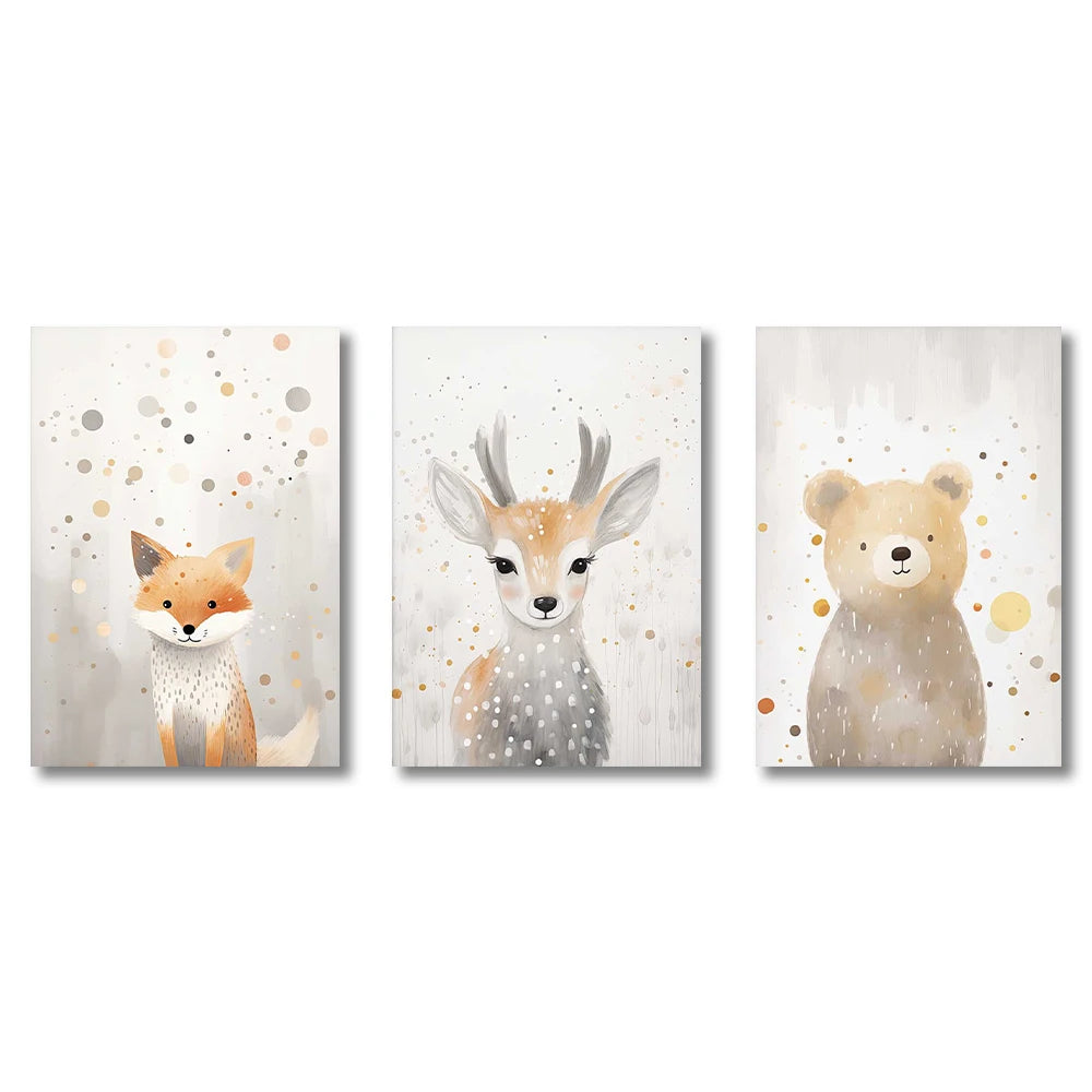 3-Piece Woodland Animal Wall Art Set – Gender Neutral Nursery Prints