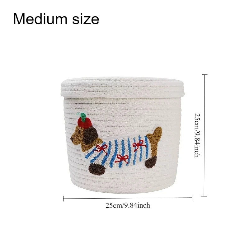 Cute Puppy Cotton Rope Storage Basket – Large Dustproof Organizer