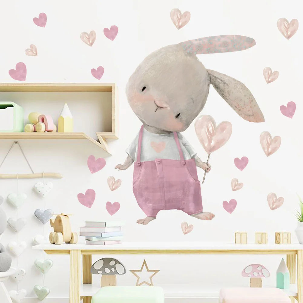 Cute Bunny Hearts Wall Stickers for Kids Room