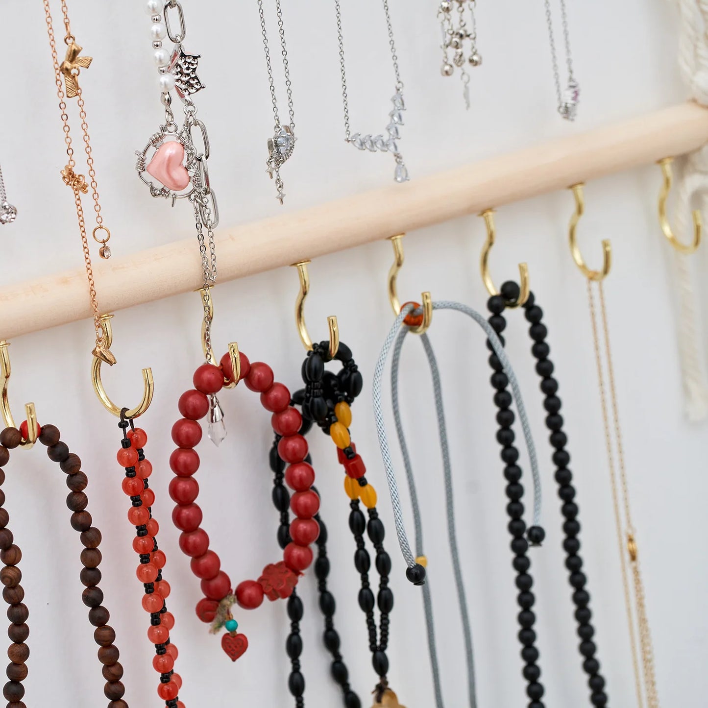 Boho Macrame Jewelry Organizer – Wall Hanging Necklace Holder with 30 Hooks
