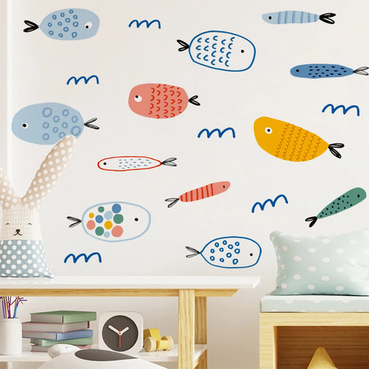 Colorful Blue Fish Wall Decals for Kids Room