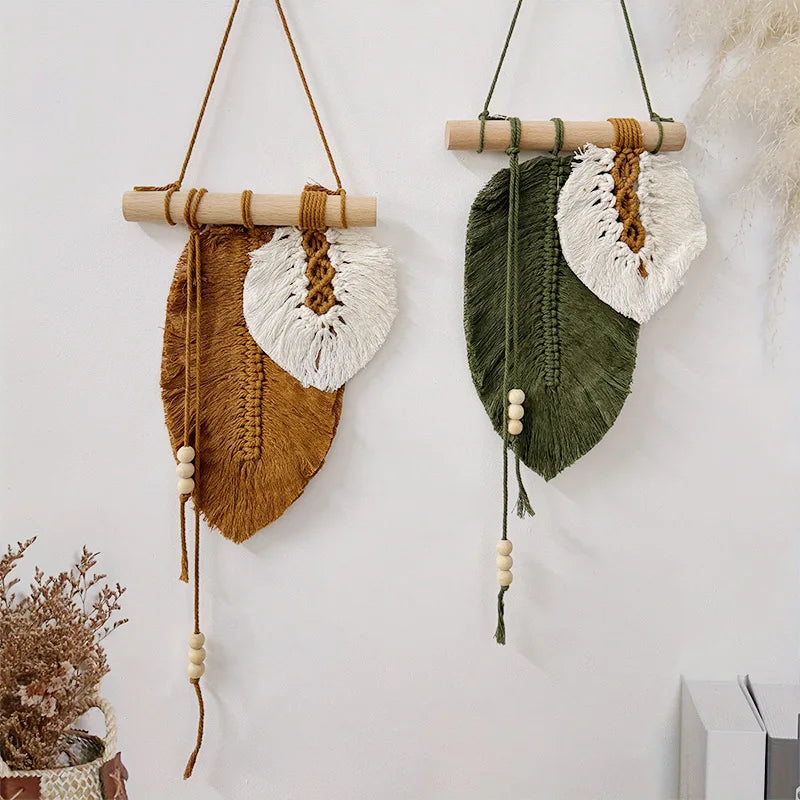 Handmade Macrame Leaf Wall Hanging – Boho Woven Tapestry Wall Art