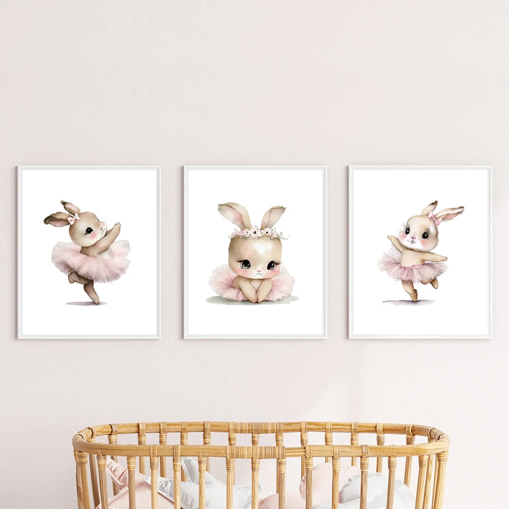 3-Piece Ballerina Bunny Wall Art Set – Ballet Rabbit Nursery Prints