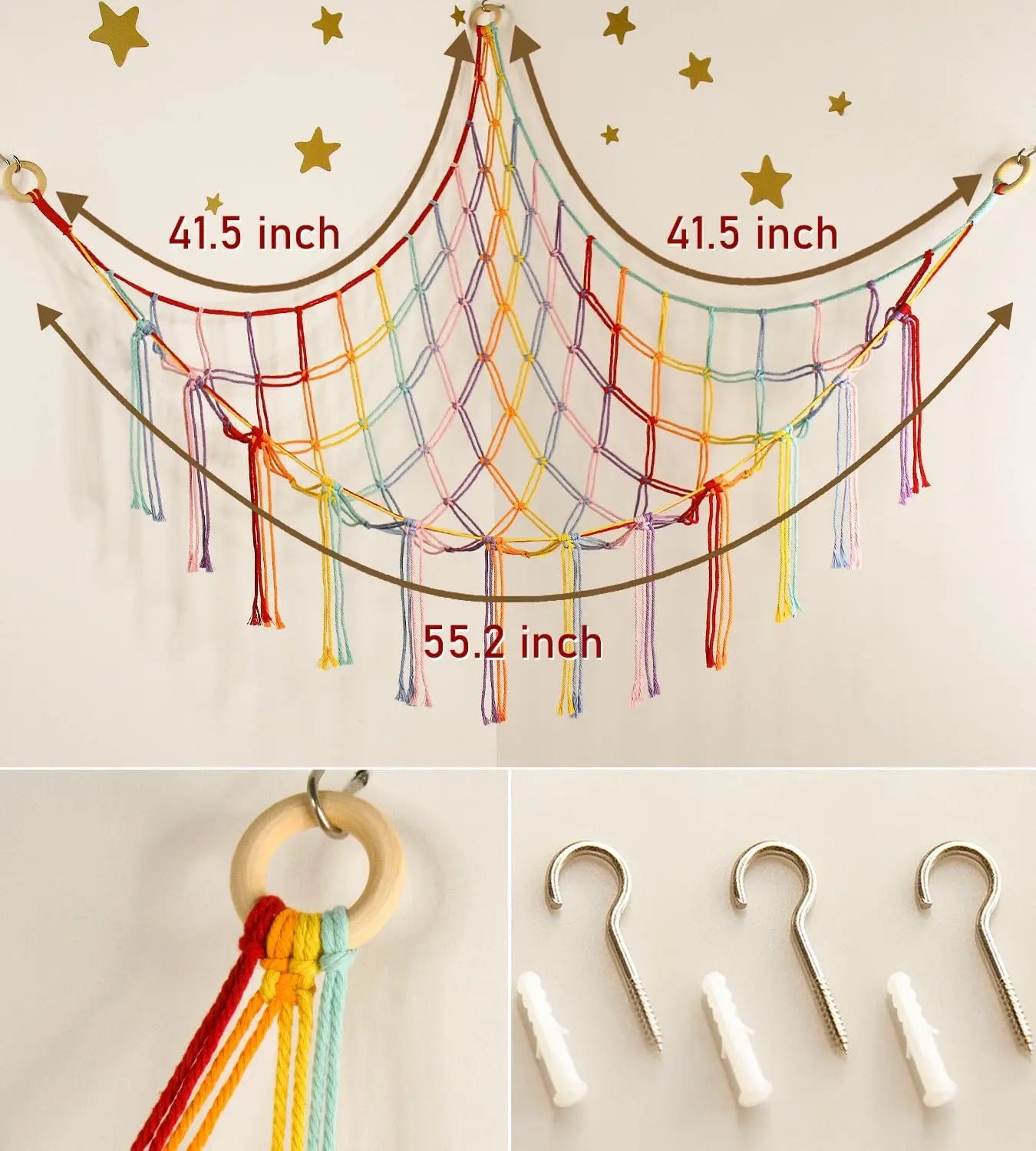 Boho Stuffed Animal Net Hammock – Macrame Corner Toy Storage Organizer