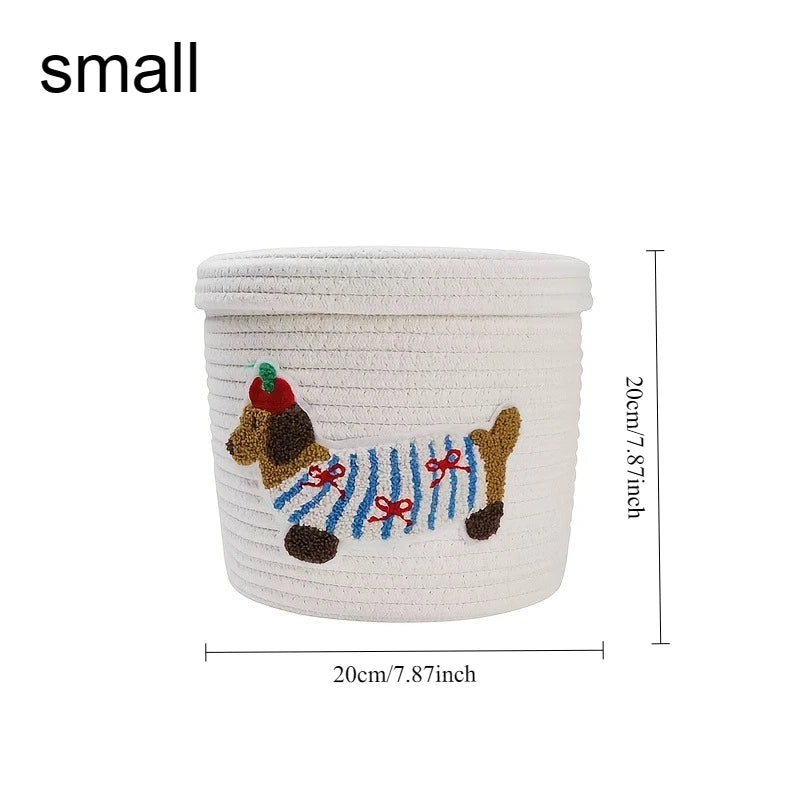 Cute Puppy Cotton Rope Storage Basket – Large Dustproof Organizer