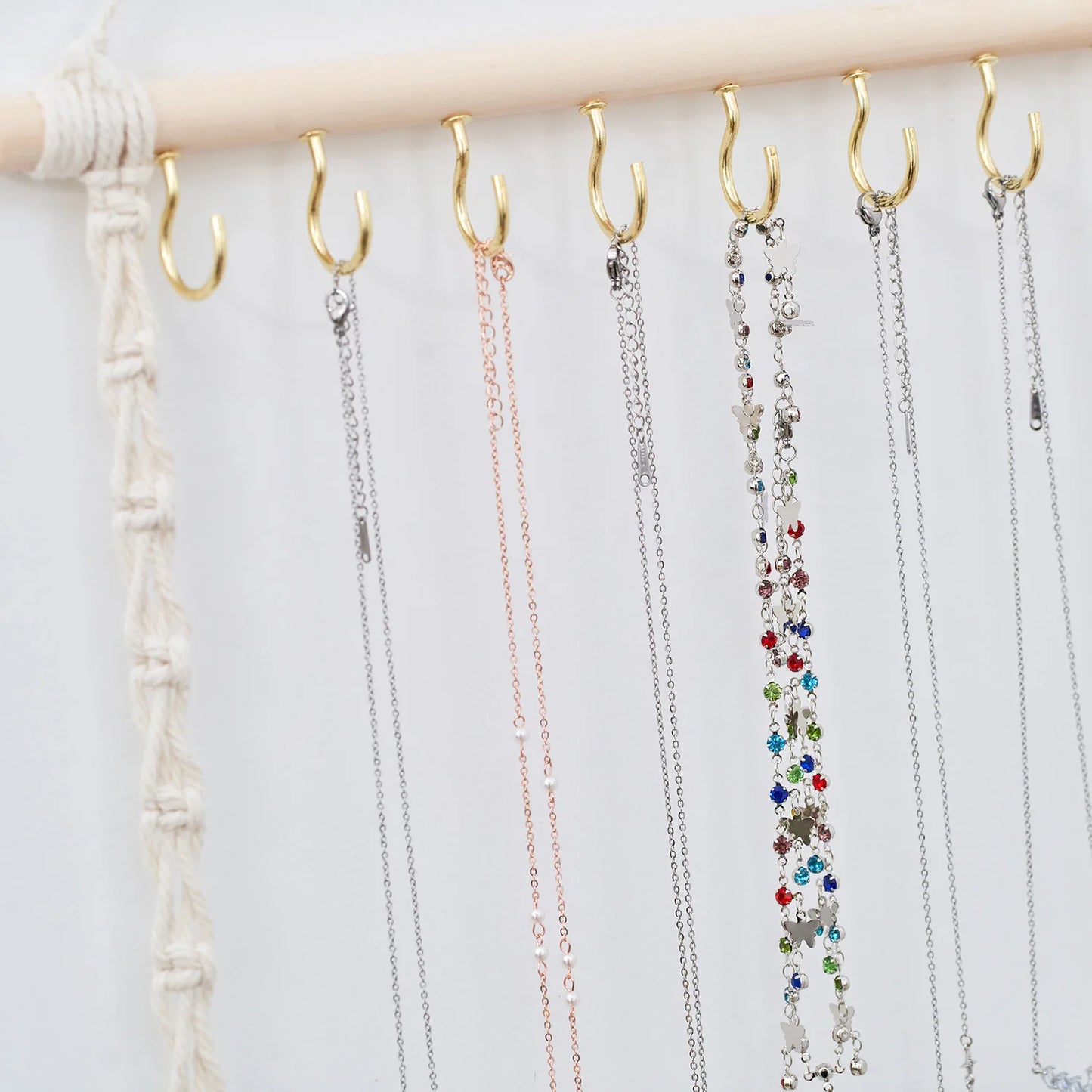 Boho Macrame Jewelry Organizer – Wall Hanging Necklace Holder with 30 Hooks