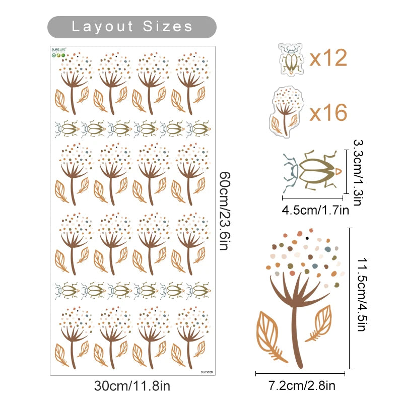 Boho Beige Dandelion Wall Decals for Nursery