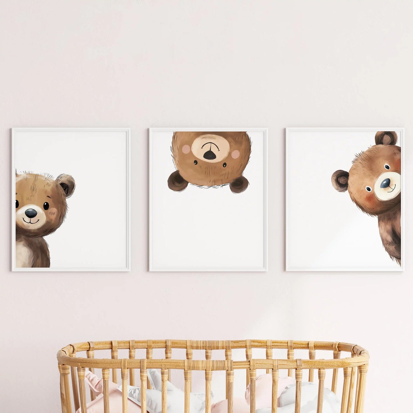 3-Piece Peeking Bear Nursery Wall Art Set – Woodland Animal Prints