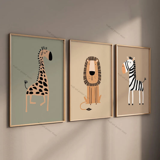 3-Piece Safari Animal Nursery Wall Art – Boho Jungle Prints